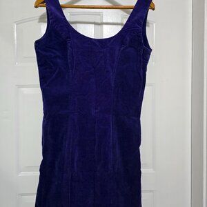 Women's Velveteen Cotton Dress Plum Large Betsey Johnson 1990s Paneled Fitted